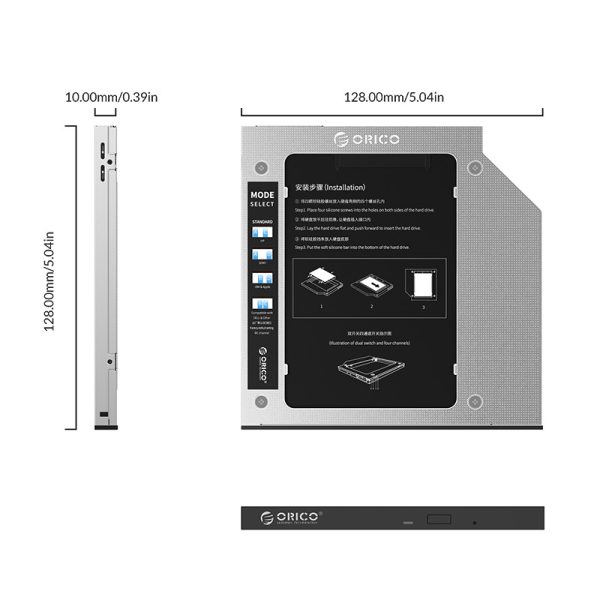 Orico M95SS Laptop caddy for hard disk up to 9.5mm - SATA - silver