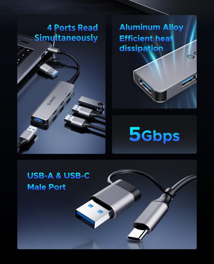 هاب 4 پورت USB-C/A اوریکو مدل YSA5-U3