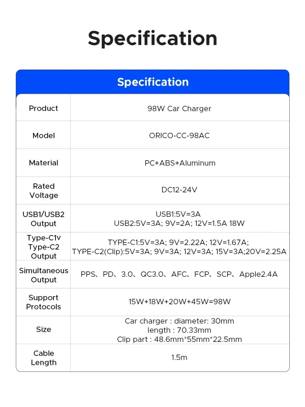 شارژر فندکی اوریکو مدل CC-98AC